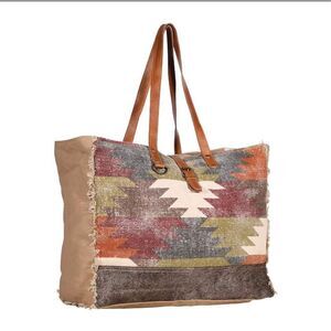 Myra Gracious Canvas Rug leather & Hairon Weekender Bag NEW